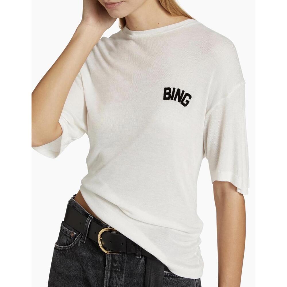 Anine Bing Louis Ribbed Logo Top - Ivory